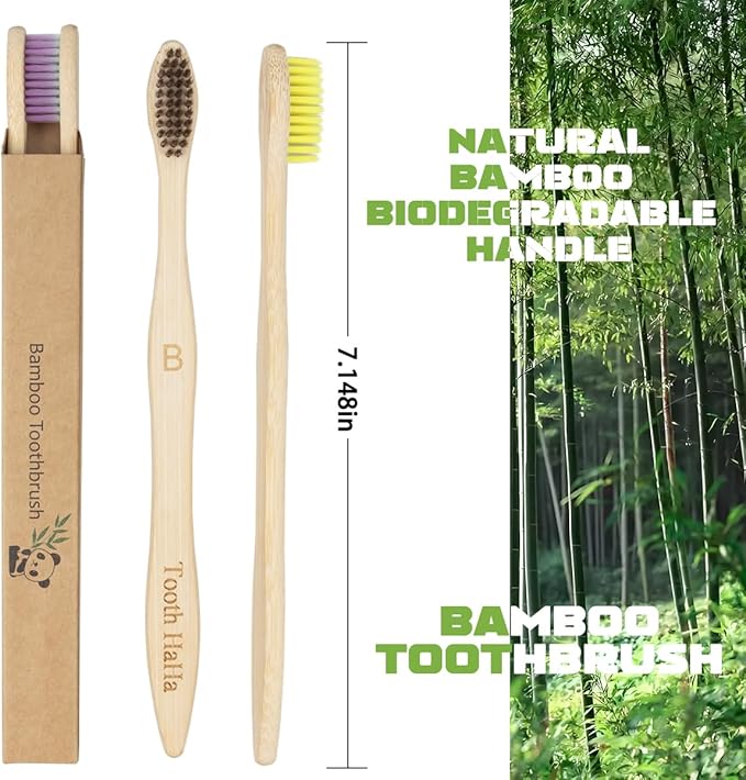 Bamboo Toothbrushes, 10 Pack BPA-Free Soft Tapered Bristles, Eco-Friendly, Natural Wooden, Green Toothbrush, Organic Toothbrushes Travel Set