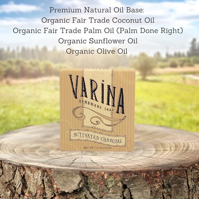 Varina Organic Activated Charcoal Bar Soap - Gentle Cleansing for Sensitive Skin, Unscented - 3 Pack - Experience Healthy and Glowing Skin