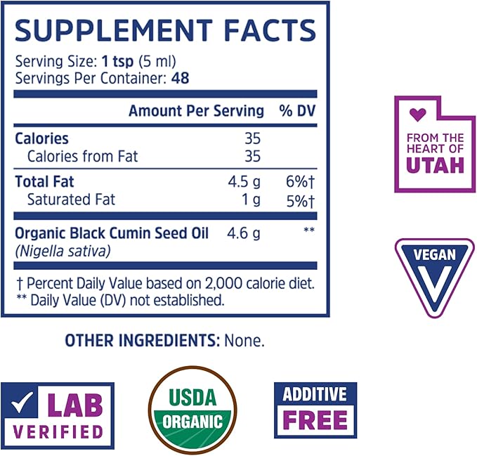 Zhou Organic Black Seed Oil - Black Cumin Seed Oil Cold Pressed, Nigella Sativa, Pure Unrefined Blackseed Liquid, Premium Supplement for Health with Thymoquinone, Omega 3 6 9 - 8 Fl Oz (Pack of 1)