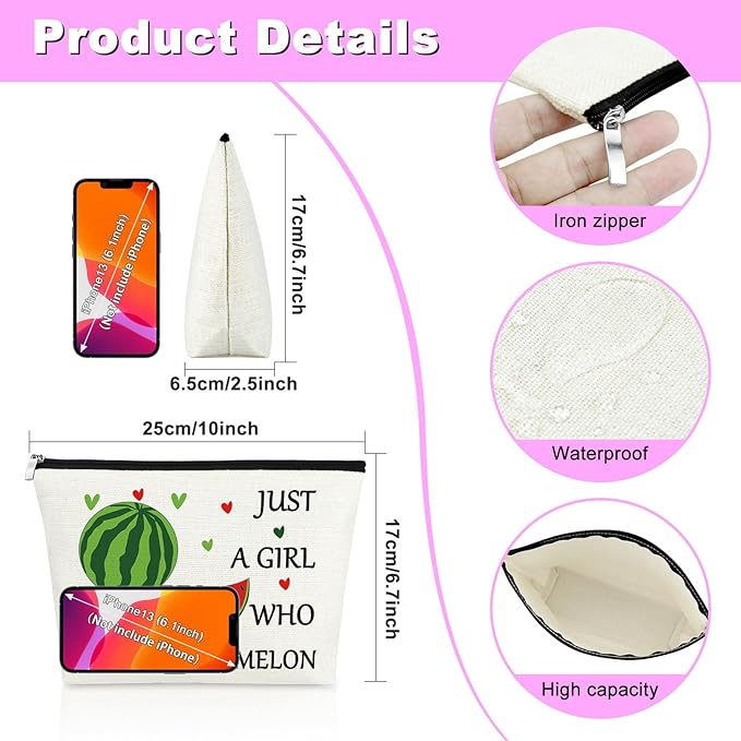 Watermelon Themed Gifts for Women Watermelon Makeup Bag Watermelon Love Gifts for Girls Watermelon Themed Gifts Fruit Lover Gift for Daughter Friend Birthday Cosmetic Bag Travel Cosmetic Pouch