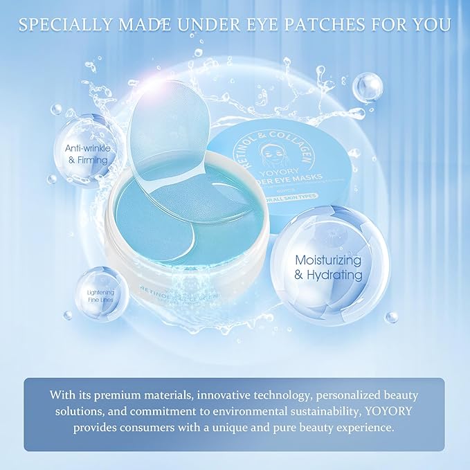 YOYORY Under Eye Patches Masks - for Dark Circles, Puffy Eyes, Fine Lines, Wrinkles, Eye Bags Treatment with Collagen and Hyaluronic Acid,Firming & Cooling, Moisturizing and Hydrating (60 Pcs) Blue