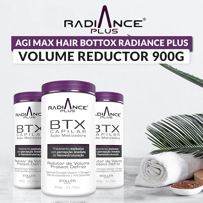 Hair Bottox Radiance Plus Volume Reductor, 900 g, Natural Thermal Mask Moisturizer with Hydrating Vitamin E, Omegas, and Nourishing Macadamia Oil, 31.75 oz.