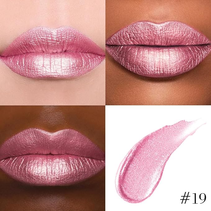 evpct Nude Pink Metallic Glitter Lip Liner and Lipstick Combo Lip Gloss Stain Set Makeup for Women Long Lasting Waterproof 24, Baby Pink Metallic Shimmer Frosted Iridescent Glossy Liquid Lipstick 19