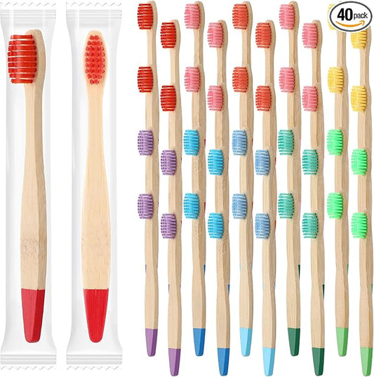 40 Pieces Kids Bamboo Soft Bristles Toothbrushes Toddler Toothbrush Manual Travel Toothbrushes for Kids Children Home School Travel Teeth Oral Dental Care, 5.7 Inch, Individually Wrapped