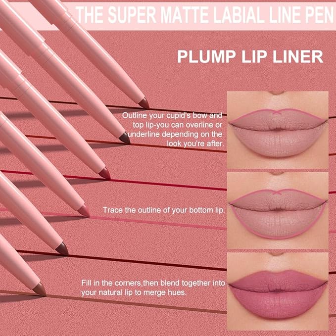 evpct Pink Matte Creamy Retractable Lip Liner Pencils for Shaping & Sculpting Lips, Lip Pencils for Women Long Lasting Waterproof Rich Lip Colors Liner Crayon Lipstick delineador de labios 09