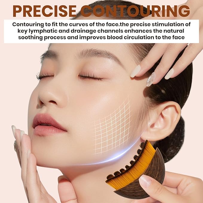 Fvaql Dry Brushing Face Brush, Lymphatic Contour Face Brush, Chin & Jawline Sculpting, Lymphatic Drainage Massager for Face, Ergonomically Designed to Fit The Skin Precisely (2PCS)