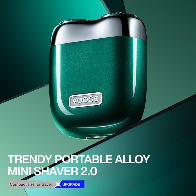 yoose Alloy Mini Shaver, Portable Electric Razor for Men, IPX7 Waterproof, Dry Shave, USB-C Rechargeable, Easy to Clean Magnetic Detachable Head, Cordless Electric Shaver, 60 Mins Runtime, Green