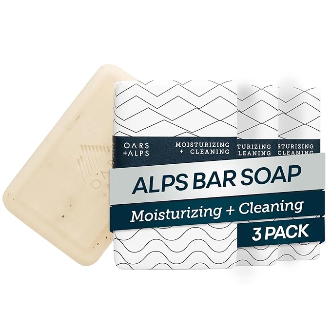 Oars + Alps Shea Butter & Jojoba Oil Exfoliating Bar Soap for Men, Deep Cleaning & Exfoliating Soap, Made with Clean Ingredients, All Skin Types, Cruelty Free, Paraben Free, Travel Size, 3pk, 6oz