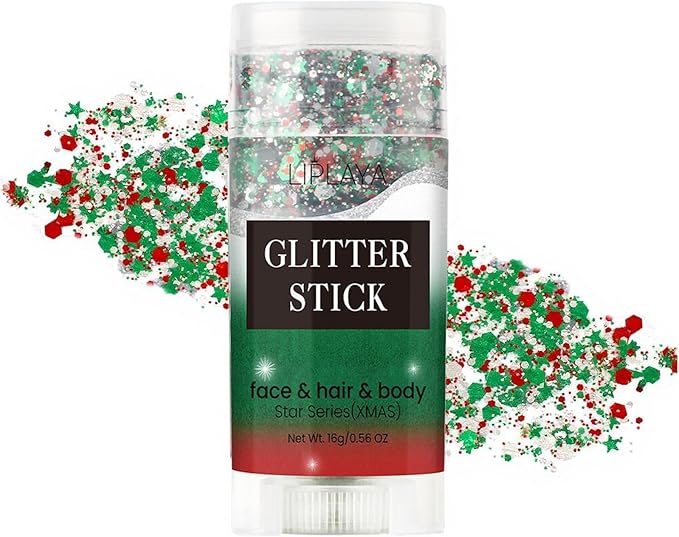 Face and Body Glitter Stick,Holographic Sparkling Neon Outfit Singer Concert Music Rave Festival Party Christmas Accessories Glitter Gel. (Red Green White)