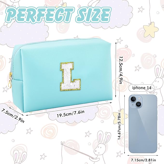 URSKYTOUS Gifts for Girls Initial Makeup Bag Personalized Cosmetic Bag with Zipper Cute Travel Toiletry Bag Waterproof PU Preppy Makeup Pouch Birthday Gift for Teen Girls Women(Blue L)