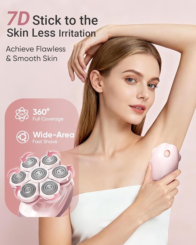 7D Electric Razors for Women: 2-in-1 Electric Shaver Trimmer for Ladies Flawless Legs & Full Body & Bikini - Waterproof Wet Dry Shaver w/LED Light & Travel Cap - Birthday Gifts for Wife Her