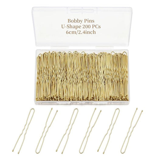 200 Pcs 2.4 Inch U-Shaped Bobby Pins Golden Metal Hair Pins Hair Accessories for Women Stylists Hair Sticks Girl