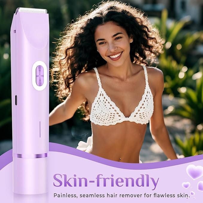 New 2-in-1 Electric Bikini Trimmer for Women - Dual Head Electric Razor,Waterproof Painless Bikini Shaver, Pubic Hair Trimmer for Private Area & Body Hair, Purple