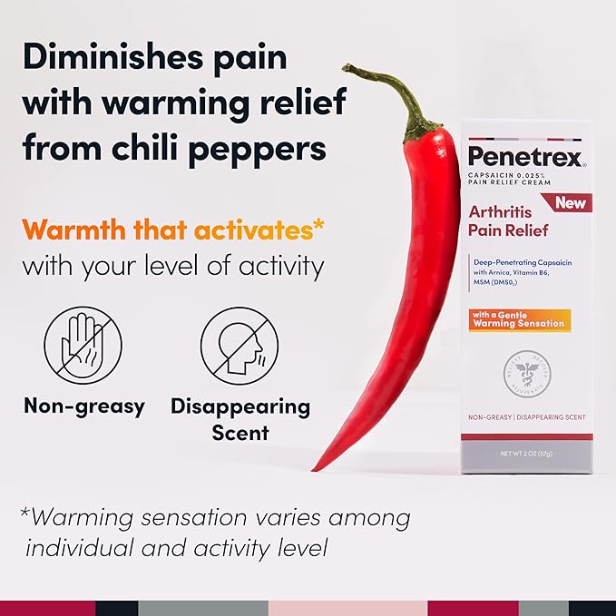 Penetrex Arthritis Warming Pain Relief Cream - Deep Penetrating Capsaicin with Arnica, Vitamin B6 & MSM(DMSO2) - Apply to Hands, Wrists, Feet, Knees, Elbows and Other Affected Areas, 2 oz
