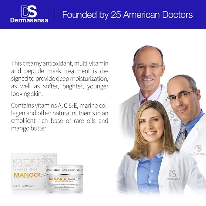 DS Dermasensa Moisturizing Peptide Mask, Brightening Rinse Off Mask with Vitamin A, C and E, Anti Aging Face Mask for Brighter Younger Bouncy Skin with Radiance