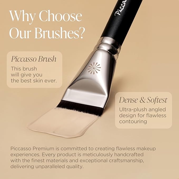 Piccasso FB17 Foundation Brush – Soft Makeup Brush for Liquid & Cream Foundation, Curved Bristles for Smooth and Flawless Face Makeup, Professional Tool for Base Layering, Korean Beauty Essential