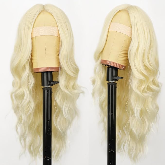 AISI HAIR 613 Blonde Wig for Women, Long Wavy Lace Hairline Middle Part Synthetic Wig for Daily Party-26 Inch