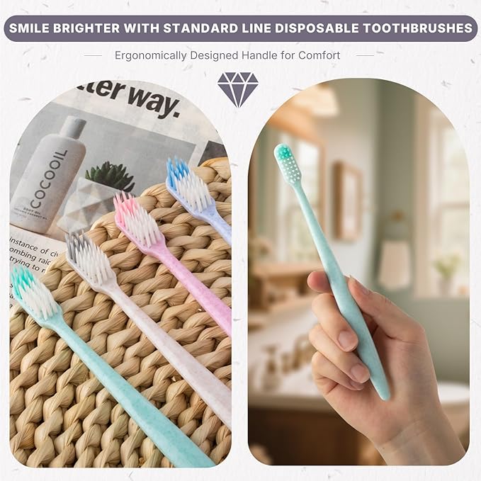 120-Pack Disposable Toothbrushes Individually Wrapped, Soft PBT Bristle Bulk Travel Manual Toothbrushes for Adults & Kids, Guest Bathroom, Hotel, Camping, Donation – 4 Gemstone Colors