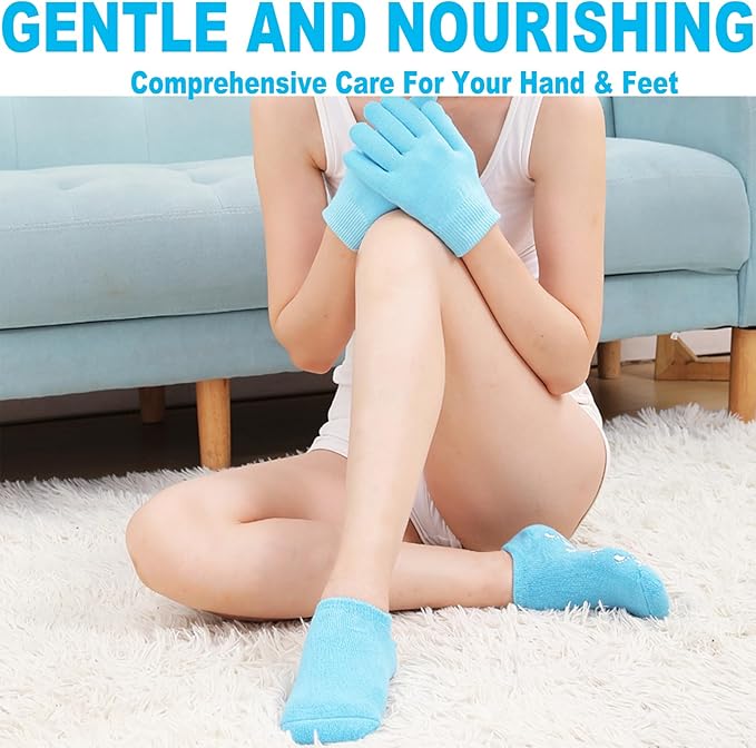 Moisturizing Gloves and Socks, Gel Spa Moisturizing Therapy Sock ＆ Glove, Overnight Gloves for Dry Hands, Repair and Soften Aging, Hand and Feet Care for Chapped and Dry Skin