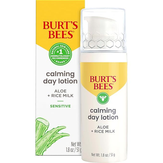 Burt's Bees Calming Day Face Lotion With Aloe and Rice Milk, Soothing Face Lotion for Sensitive Skin, 98.9 Percent Natural Origin Skin Care, 1.8 oz. Bottle