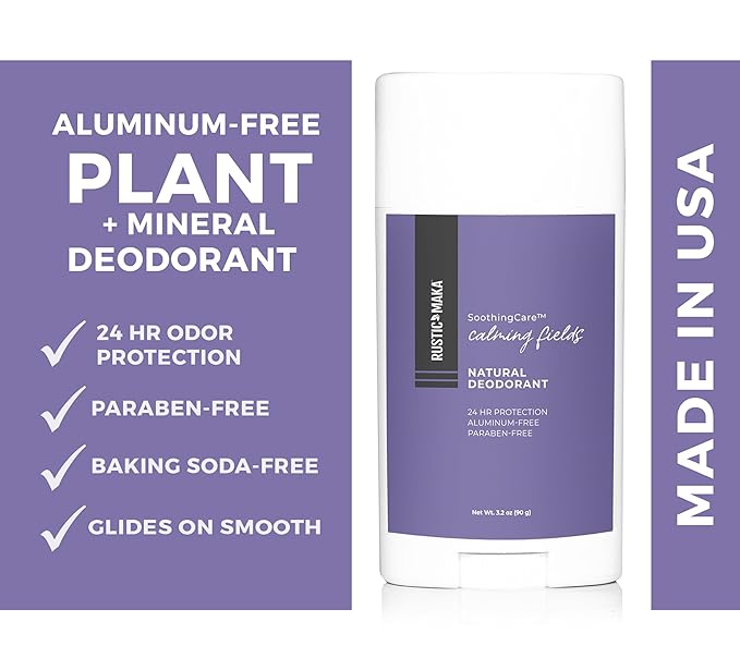 Rustic MAKA Natural Deodorant | Calming Fields | Aluminum-Free & Paraben-Free | Baking Soda-Free & Cruelty-Free | Odor-Neutralizing with Lavender + Mint | For Women & Men