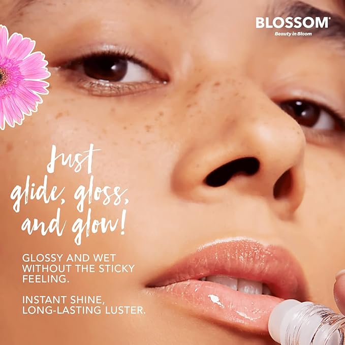 Blossom Scented Roll on Lip Gloss and Juicy Jelly Moisturizing Lip Care Nourishing Lip Oil, 2 Pack, Strawberry
