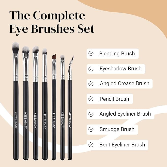 KESHIMA Professional Eye Makeup Brushes Set with Eyeshadow & Blending Brush, Smudge, Angled Crease, Pencil, Angled Eyeliner and Bent Eyeliner