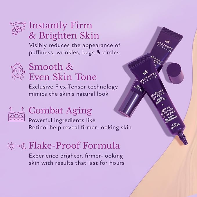 Westmore Beauty 60 Second Effects Tinted Firming Gel - Under Eye Cream For Puffiness And Bags Under Eyes - 20 mL Medium to Deep - 0.68 Fl Oz