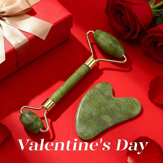 BAIMEI IcyMe Jade Face Roller & Gua Sha, Facial Beauty Skin Care Tools, Self Care Gift for Men Women, Massager for Face, Eyes, Neck, Relieve Fine Lines and Wrinkles - Green