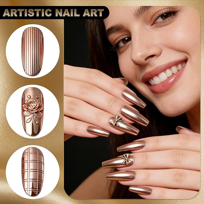 Artdone Chrome Nail Powder 6PCS Metallic Mirror Glitter Effect Rose Gold Silver Pigment kit for Nail Art Supplies Design Decoration Accessories Stuff for Gel Nail Polish