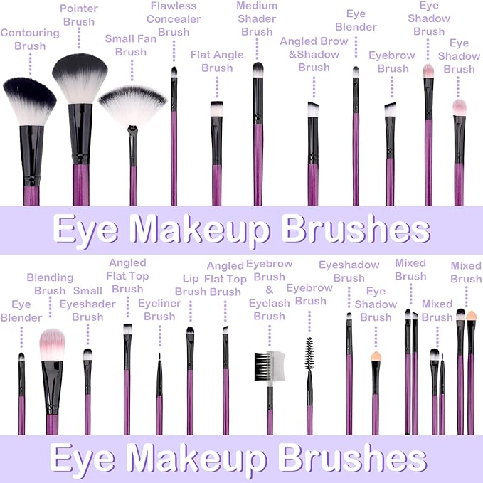 GZIXBDA Makeup Brush Set, 49Pcs Makeup Tool Set Premium Synthetic Foundation Concealers Powder Eye Shadows Makeup Brushes Kit for for Beginner Professional, Purple