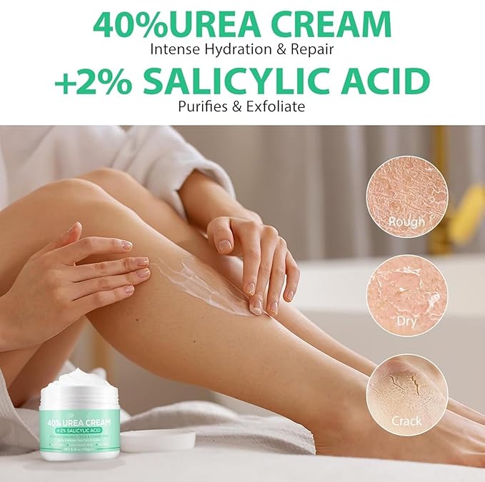 Urea Cream 40 Percent, 40% Urea Cream Plus 2% Salicylic Acid for Feet Maximum Strength, Deeply Moisturize, Repair Dry, Cracked, Rough Skin of Heel, Elbow and Knee, Foot Cream and Hand Cream