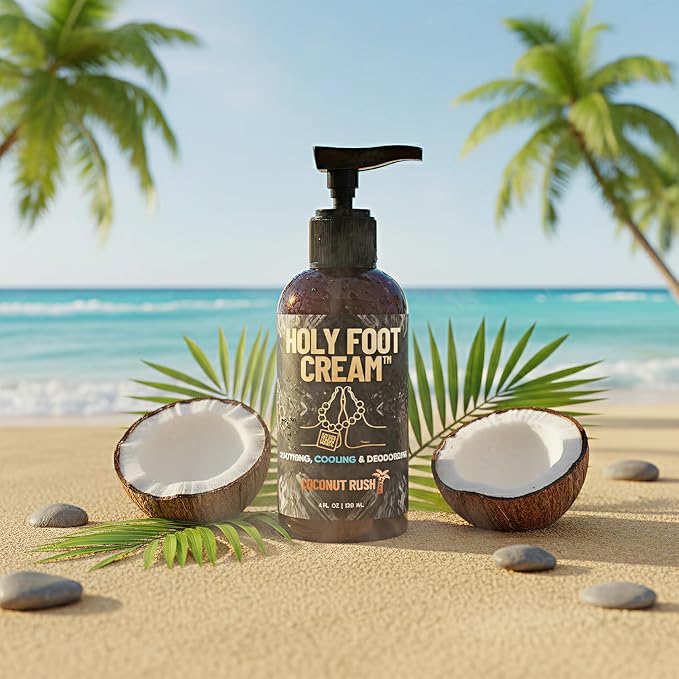 Derm Dude Holy Foot Cream | Daily Moisturizing Foot Cream with DeoPlex for Freshness & Arrowroot for Lightweight Hydration | Coconut Rush Scent 4oz