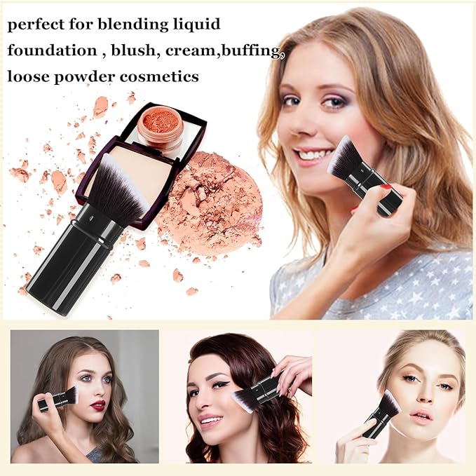 Keriloo Kabuki Makeup Brush, Retractable Angle Travel Powder Foundation Makeup Brush Face Blush Brushes for Blending Liquid, Bronzer, Buffing, Sunscreen,Flawless Cosmetics