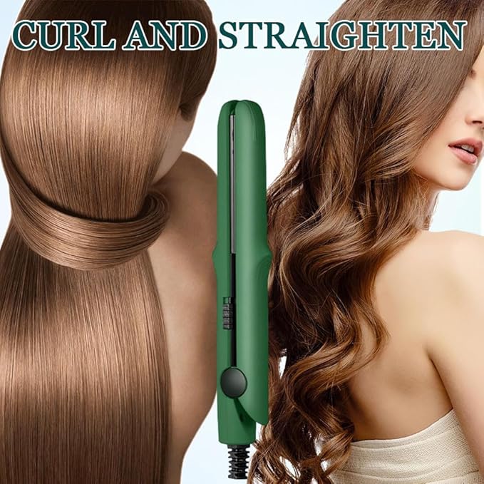 2024 New Upgrade 2-in-1 Portable Curling Wand and Flat Iron for Short and All Hair Types (Dark Purple)