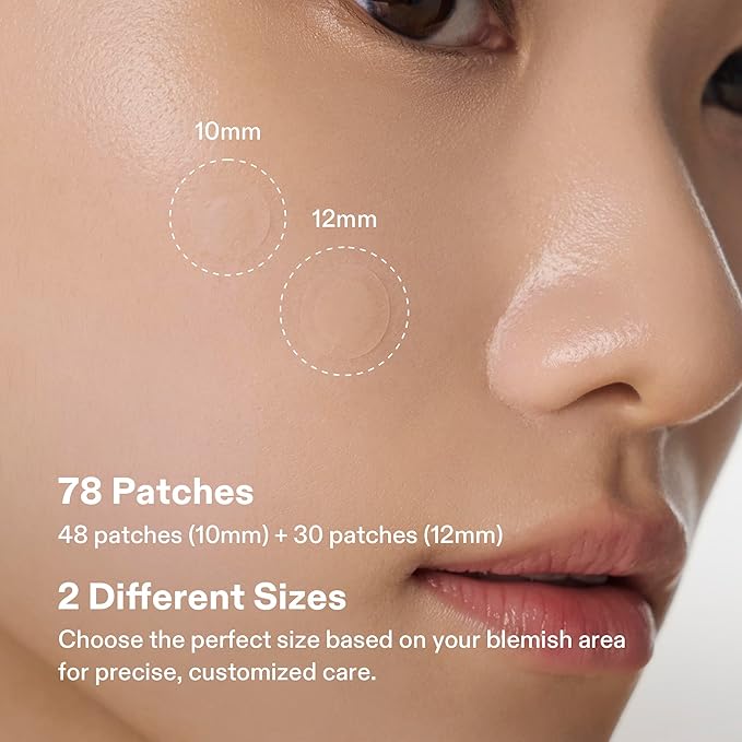 Cordiale Centella Pimple Patches with Salicylic Acid & Hyaluronic Acid, Hydrocolloid Acne Spot Patches for Face & Chin, Invisible Zit/Blemish Stickers, Korean Skin Care (78 Count, 2 Sizes)