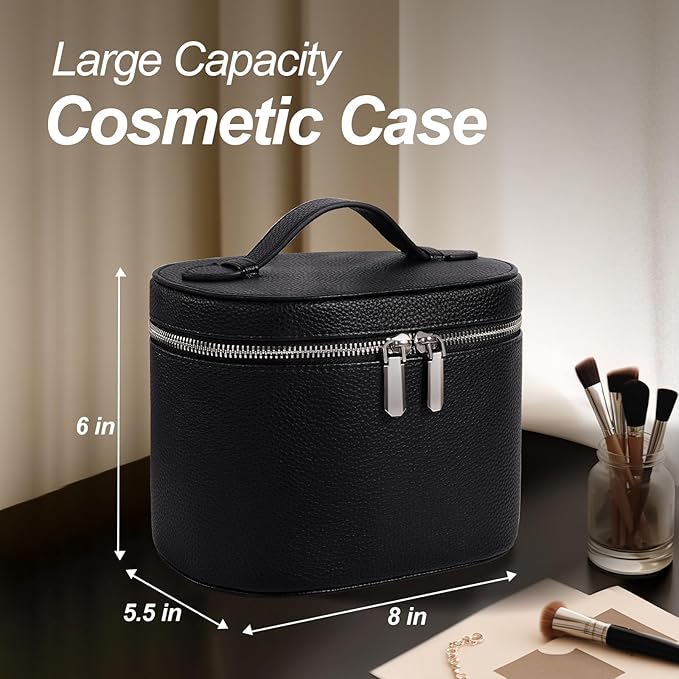 idoltimes Cosmetic Case, Leather Makeup Bag, Portable Handheld Makeup Case, Detachable Compartments