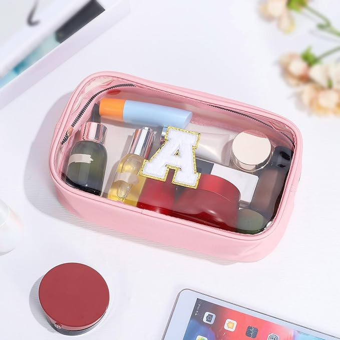 YOOLIFE Travel Toiletry Bag for Women, Pink Clear Makeup Bag Cute Make Up Bag Cosmetic Bags Skin Care Makeup Bag Organizer Birthday Gifts for Women Teacher Mother Girlfriend Initial T