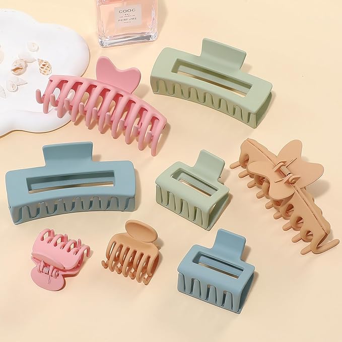 8 Pcs Large Medium Small Rectangle Square Butterfly Hair Claw Clips in 4 Styles for Thick, Thin Hair - Colorful Hair Accessories for Women and Girls