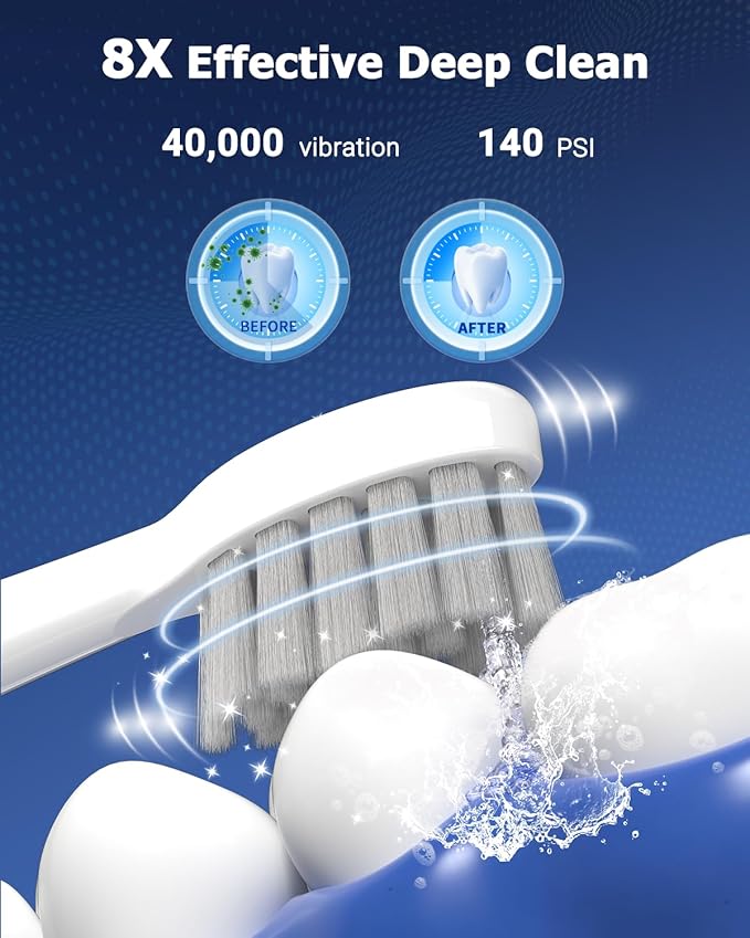 Electric Toothbrush with Water Flosser 3-in-1 Combo, Professional Sonic Toothbrush for Adults, 3 Brush Modes+5 Floss Speeds, Rechargable, 2.0 Flossing Toothbrush for Oral Care, Portable Travel Case