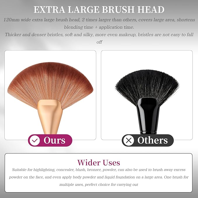 docolor Fan Brush Finishing Powder Brush Multi-use Brush For Face and body Professional Makeup Brush for Salon Use Perfect For Spray Tan Powder Highlighting Blush Powder Bronzer Contour
