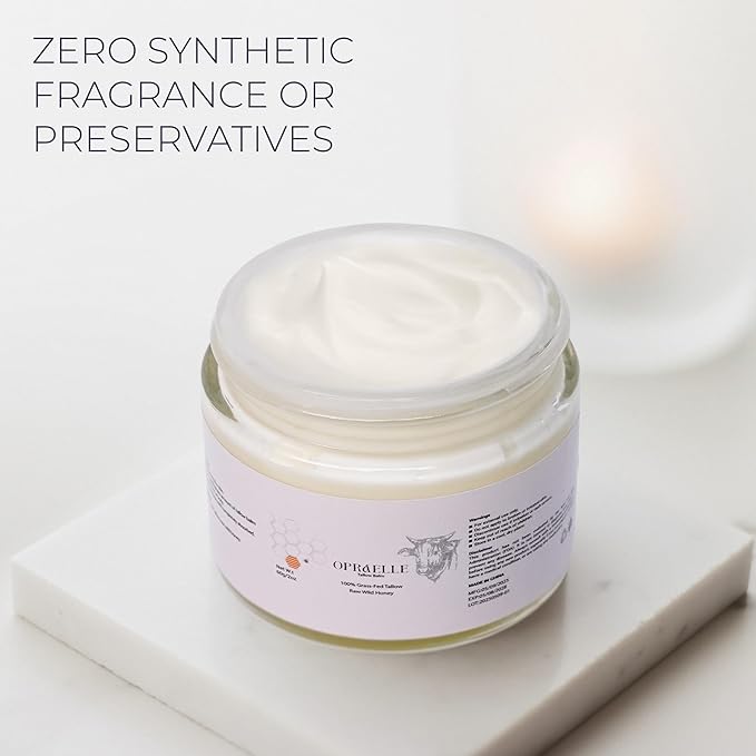 Opraelle Beef Tallow Moisturizer for Face & Body – Tallow & Honey Balm for Deep Hydration – 100% Natural Skin Cream for Dry, Sensitive & All Skin Types, Nourishing Moisturizing Balm – 2oz + Applicator