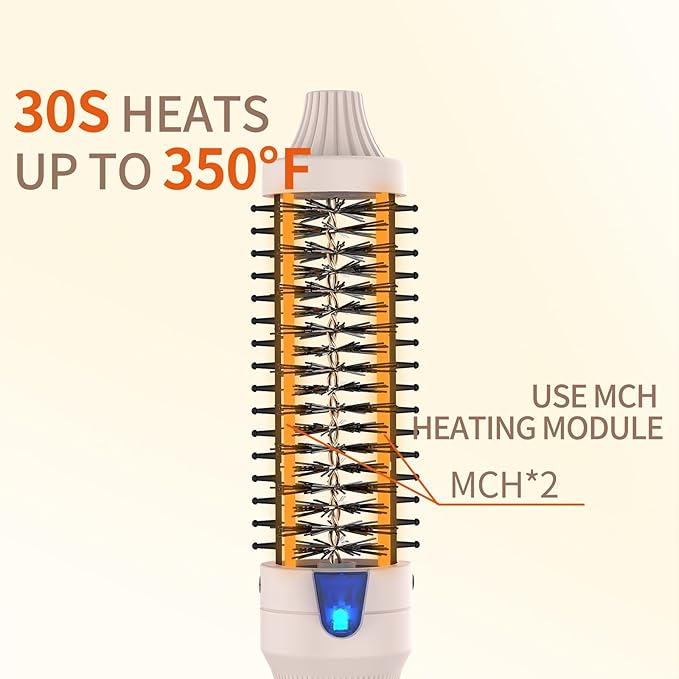 K&K 1.25 inch Volumizing Brush Heated Curling Ceramic Tourmaline Ionic Curling Iron Quick Heating Makes Hair Silky Smooth Dual Voltage Travel-Friendly Straightening Round Design (Pale pink, 1.25 Inch)