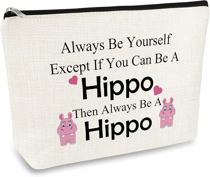 Hippopotamus Gifts Hippo Gift Makeup Bag Hippo Lover Gift for Women Funny Inspirational Gift for Friends Coworker Sister Daughter Hippo Themed Gift for Girls Cosmetic Bag Graduation Christmas Gift