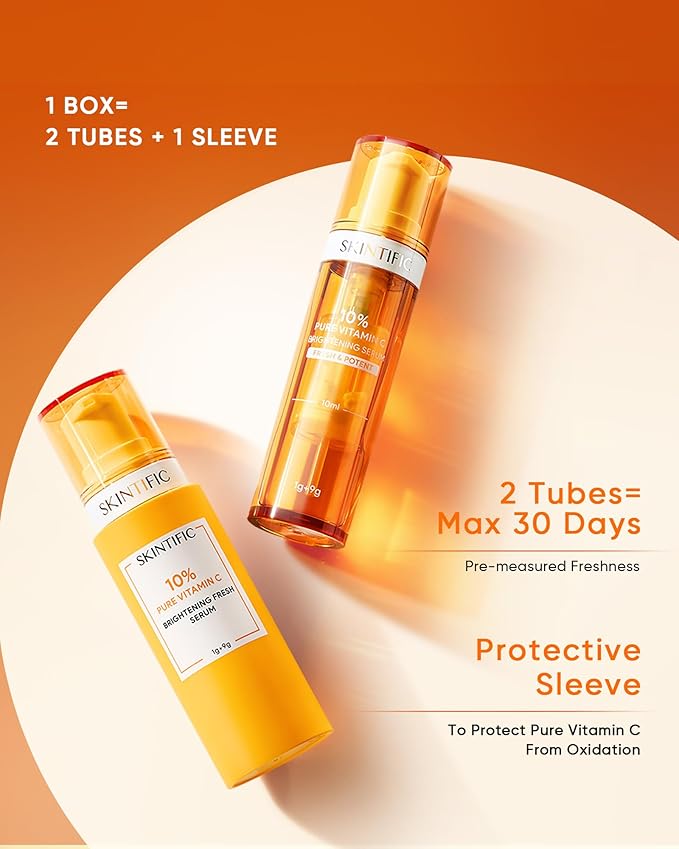 Dual-Chamber Fresh Vitamin C Brightening Serum for Face, 10% Pure Vit C Powder Serum, Dark Spot Corrector, Oxidation-Proof with UV Shield