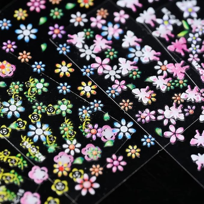 30 Sheets Nail Stickers for Nail Art,Colorful Flower Nail Stickers for Women,Self-Adhesive Nail Art Decals,Cute Daisy Heart Floral Designs,Nail Art Supplies,Manicure Salon DIY Decoration Accessories