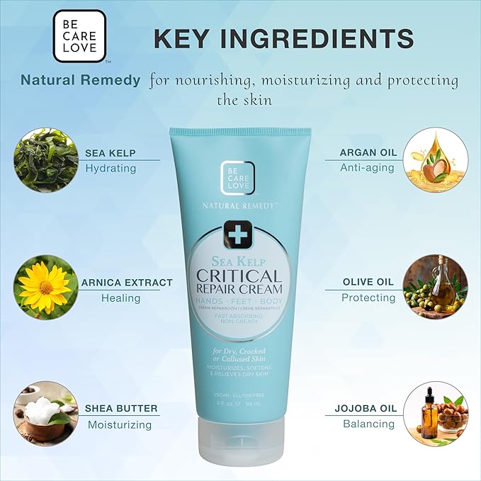 Be Care Love Spa: BCL Spa Critical Repair Cream softens dehydrated skin with Organic Arnica Flower + Sea Kelp, intensely hydrating Argan Oil + Shea Butter to Soothe + Soften Skin. 3 Fl Oz