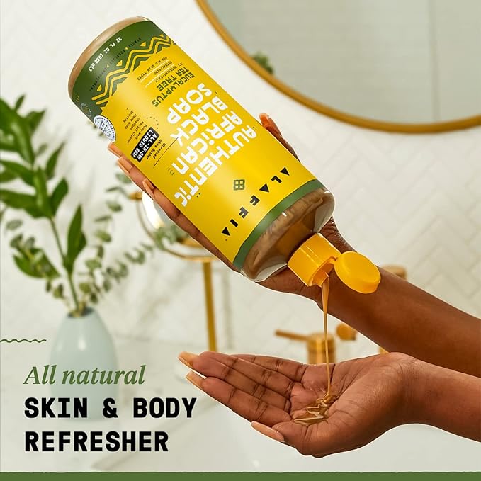 Alaffia Authentic African Black Soap, Eucalyptus Tea Tree, 2-Pack – All-in-One Moisturizing Cleanser for Face, Hands, Body & Hair, 32 Oz Ea