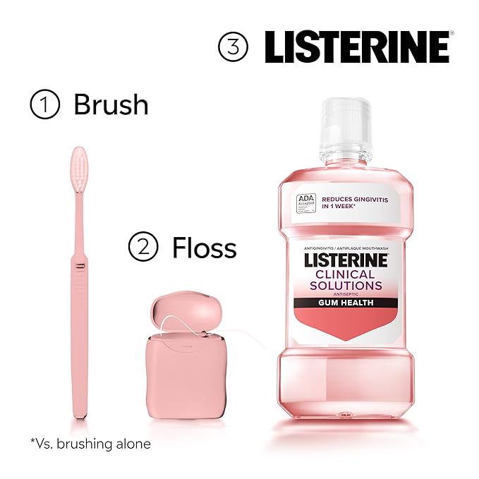 Listerine Clinical Solutions Gum Health Antiseptic Mouthwash, Antigingivitis & Antiplaque Oral Rinse Kills Germs for Healthier Gums, Reduces Gingivitis in 1 Week, ICY Mint, Twin Pack, 1 L, 2 Pack