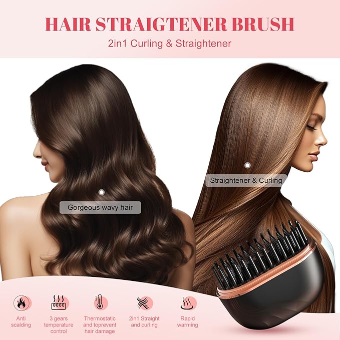 Mini Hair Straightener Portable 2026 Cordless Curling Iron Small Flat Steam Hair Straightener Brush Travel Hot Styling Tools for Women Wireless Tiny Ceramic Hairdressing Comb Size